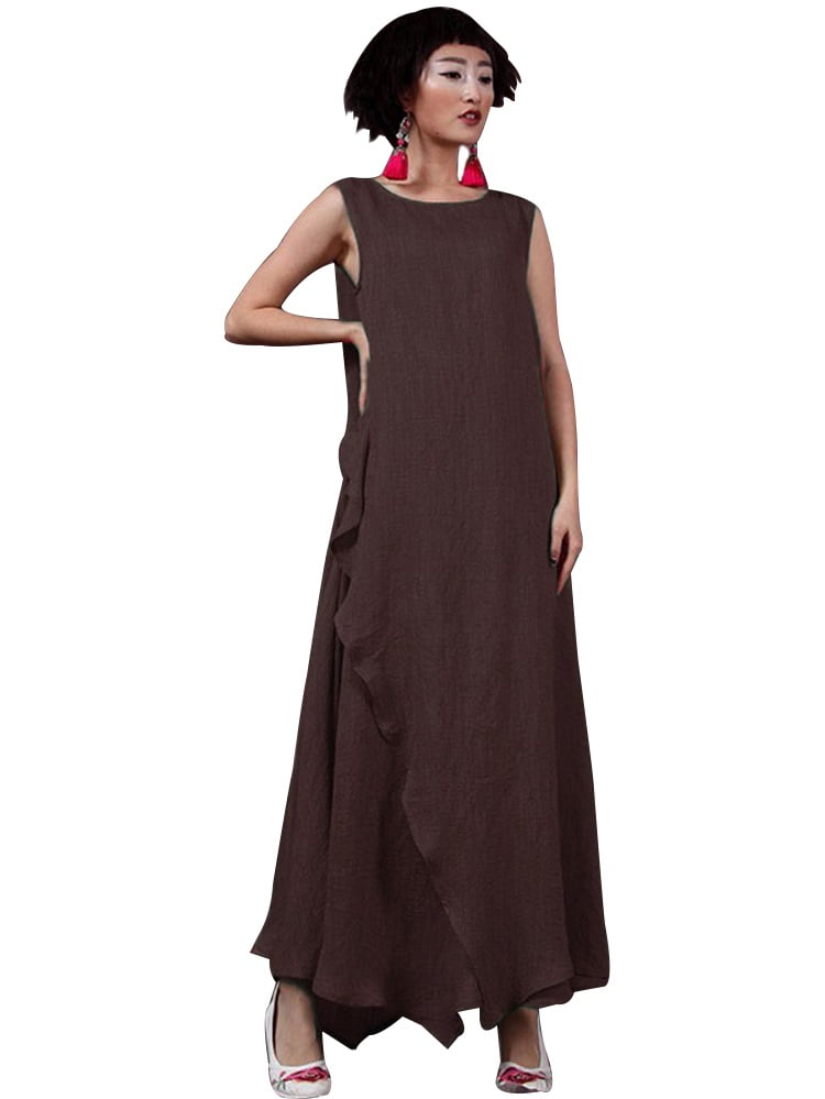 Women Sleeveless Retro Loose Casual Kaftan Long Maxi Dress - Walmart.com