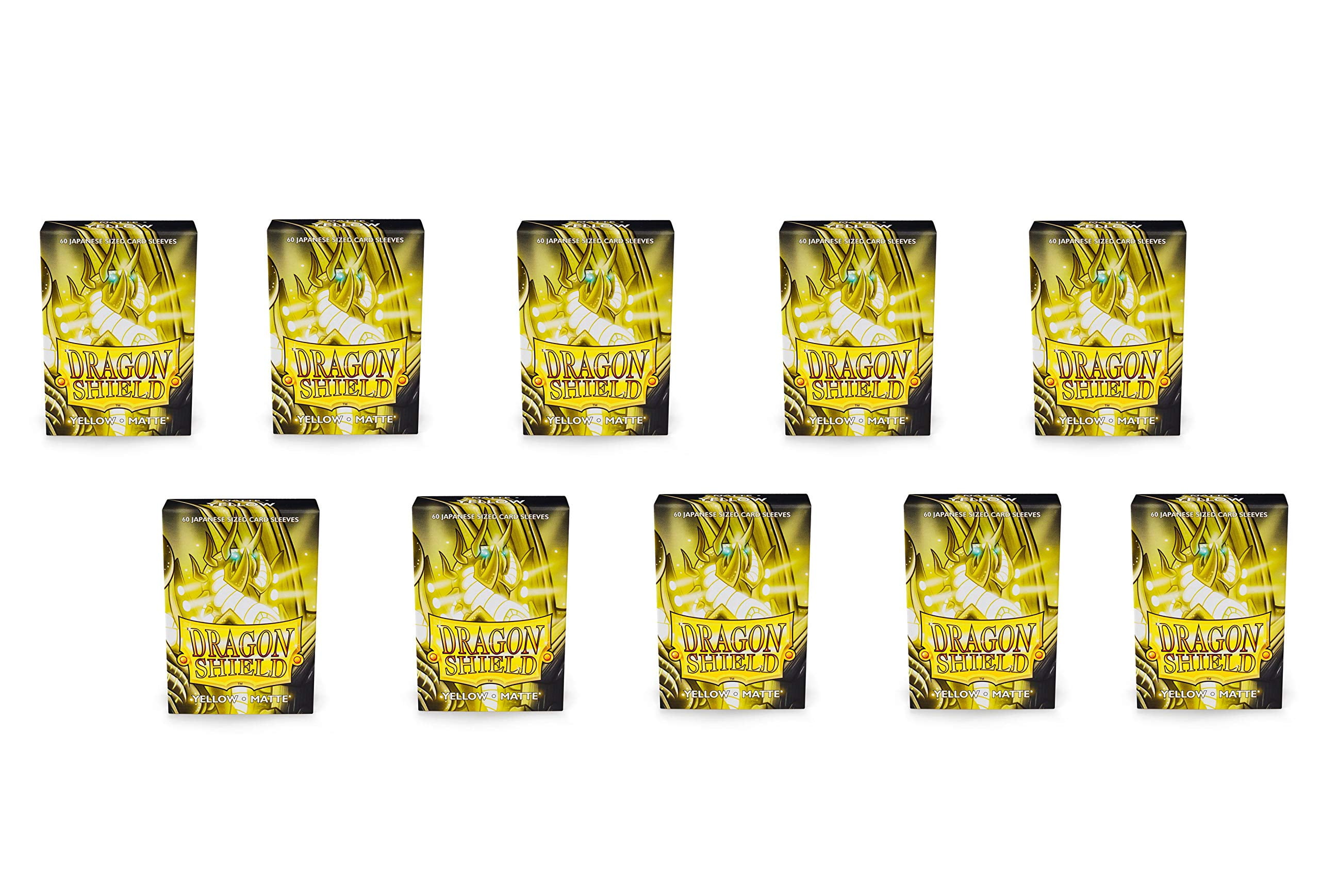 10 Packs Dragon Shield Matte Mini Japanese Yellow 60 ct Card Sleeves Display Case