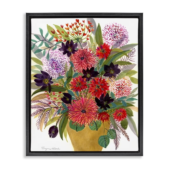 Stupell Industries Celebration Flower Bouquet Black Framed Floater Canvas Wall Art, design by Suzanne Allard