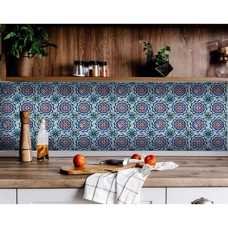 HomeRoots 8" X 8" Augustine Removable Peel and Stick Tiles Blue