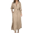thumbnail image 1 of CEHVOM Robe Taille Haute à Manches Longues en Coton et Lin pour Femmes, Col Rabattu, Ample, en Solde, 1 of 6