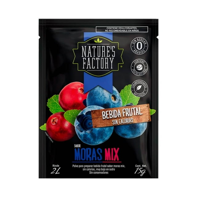Polvo para preparar bebida Nature's Factory frutal sabor moras mix sin calorías 15 g