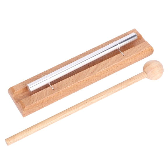 Single Bell Hand Percussion Solo Chime Wood Mallet Desk Bell Instrument 6.9 x 1.1 x 1.4 in (17.5 x 2.7 x 3.6 cm) Wooden Rhythm Percussion Toy for Classroom Teacher Meditation
