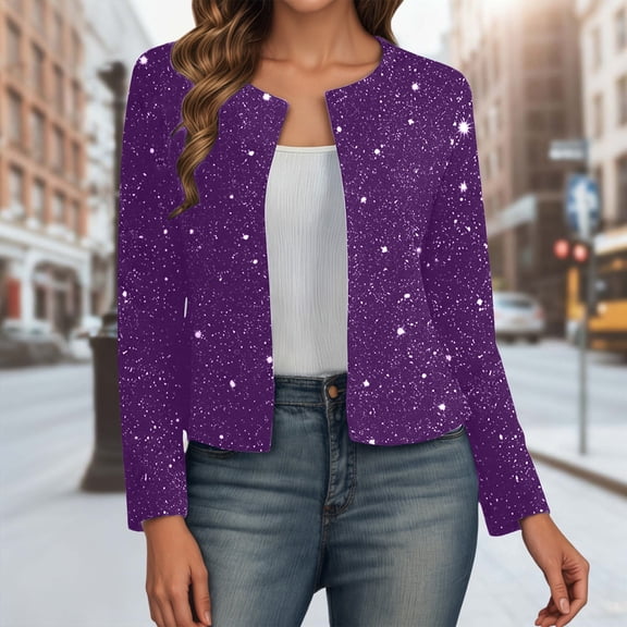 Women Casual Jackets Carnival Clothes For Stylish Metallic Casual Jacket For Long Sleeve Cardigan Open Front Outerwear Loose Fit Lightweight Fall Fashion Purple S