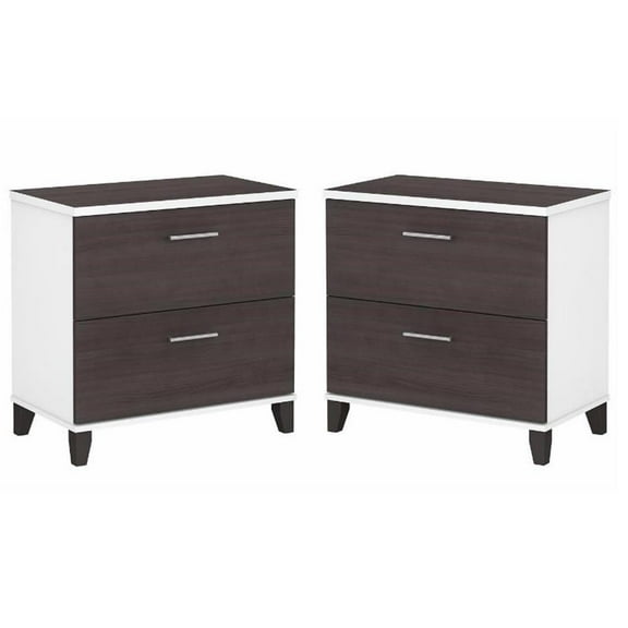 Home Square 2 Piece Wood Lateral Filing Cabinet Set in White and Storm Gray