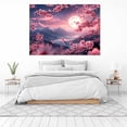 thumbnail image 2 of Mudket Framed Wall Art Full Moon Pink Cherry Blossom Snow Mountain Floral Landscape Prints Wall Decor Canvas Print Ready to Hang for Bedroom Living Room Wedding Decor - 12"L x 8"W, 2 of 10