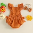 thumbnail image 7 of Byoo Newborn Girl's Halloween Bodysuit Corduroy Bow Accent Jack‑O‑Lantern Sleeveless Outfit Romper, Orange, 7 of 7