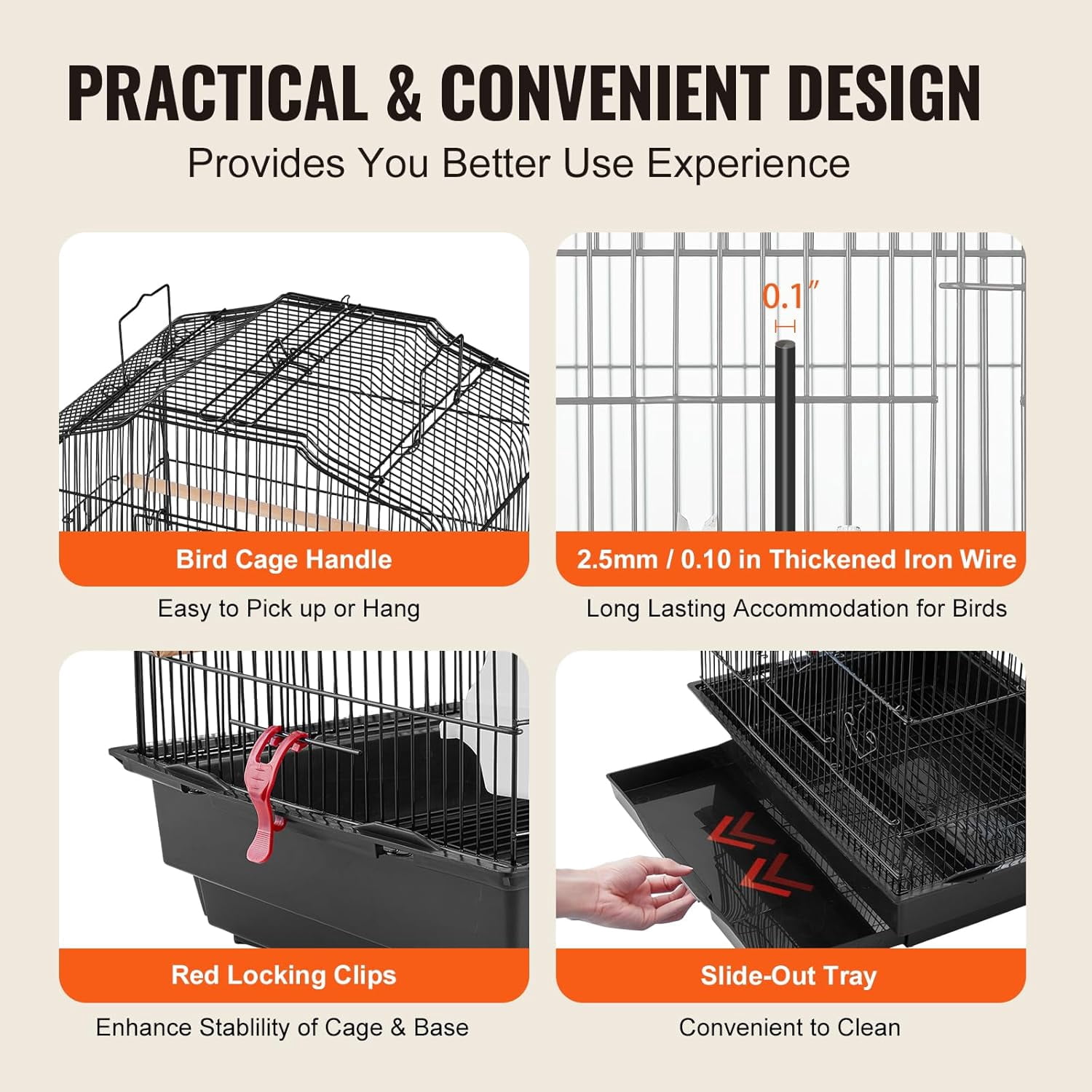 41-inch Open Top Large Parrot Bird Cage, Hanging Bird Cage for Parakeets Finches Canaries Lovebirds Cockatiels Budgies Small Quaker Conures Travel Pet Flight Birdcage with Swing and Perch