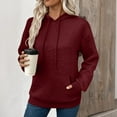 thumbnail image 3 of Miluxas Womens Hoodies Solid Color Casual Fashion Long Sleeve Drawstring Pullover Tops Loose Sweatshirt with Pocket Wine M(M), 3 of 8
