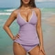 thumbnail image 4 of Traje de baño de bikini de verano para mujer, de color liso, con cojín en el pecho y sin soporte de acero, sin espalda, con tirantes, de nailon., 4 of 6