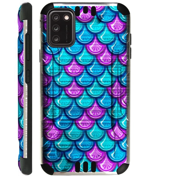 Compatible with TCL A3X Brushed Metal Texture Hybrid Silver Guard Phone Case Cover (Mermaid Teal)