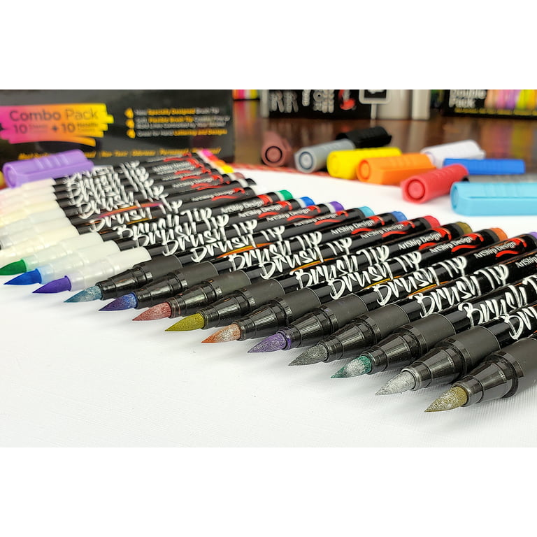 20 Color Pen Brush Set Premium Painting Soft Tip Markers