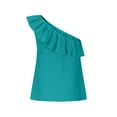 thumbnail image 3 of ohmzyzo Womens One Shoulder Tops Ruffled Solid Color Tunic Shirts Summer Sleeveless Loose Tank Top, 3 of 6