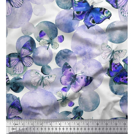 Soimoi Polyester Crepe Fabric Dot & Butterfly Print Fabric by Yard 52 Inch Wide