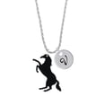 thumbnail image 2 of Delight Jewelry Acrylic 1.5 Black Horse Silvertone Script Initial Disc - V - Charm Necklace, 20"+3", 2 of 4