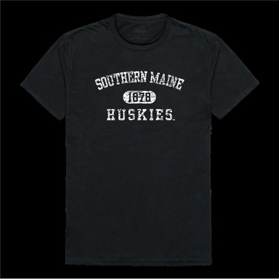 University of Southern Maine Huskies Distressed Arch College T-Shirt, Black - 2XL