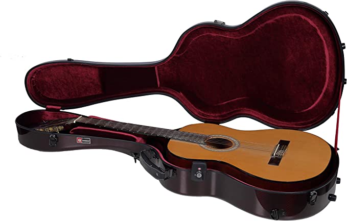 Crossrock Air Carbon 4/4 classical guitar case, 100% carbon fiber hard shell with backpack and protective cover, Red