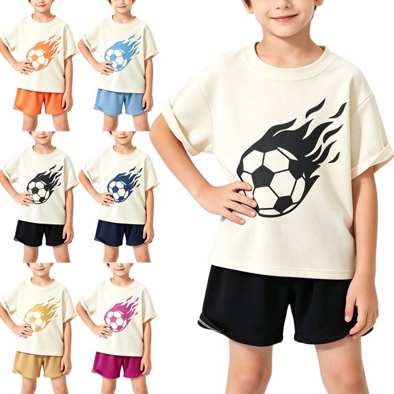 Lumosvexa Boys Graphic Outfits 2 Piece, Short Sleeve T-Shirt and Elastic Waist Shorts Summer Casual Comfort Sets Black 10-12