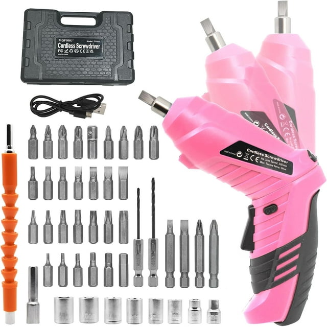 47 in 1 Cordless Screwdriver, Portable Cordless Drills, 3.6V Rechargeable Electric Screwdriver Kit, Dual Position Handle with USB Cable LED Light for Home Office DIY Tools