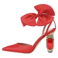 thumbnail image 3 of FSJ Women Elegant Pointy Close Toe Crystal High Heels Sandals Ankle Strap Side Bowknot Crystal Chunky Heels Pumps Wedding D'Orsay Shoes Size 7 Red, 3 of 5