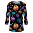thumbnail image 5 of Women's Halloween Pumpkin Tops 3/4 Sleeve Tops Funny Graphic Tees Fall Crew Neck Loose Fit Vintage Halloween T-Shirts, 5 of 7