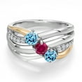 thumbnail image 3 of Gem Stone King 925 Silver and 10K Yellow Gold Swiss Blue Topaz and Red Created Ruby and Lab Grown Diamond Engagement Ring for Women | 1.11 Cttw | Round 4MM | November Birthstone | Size 8, 3 of 6