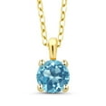 thumbnail image 5 of Gem Stone King 0.65 Ct Round Swiss Blue Topaz 18K Yellow Gold Plated Silver Pendant With Chain, 5 of 5