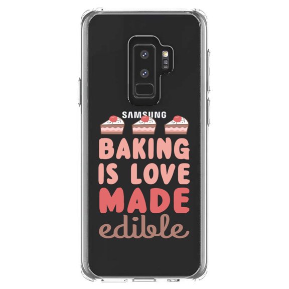 DistinctInk Clear Shockproof Hybrid Case for Samsung Galaxy S9  PLUS (6.2" Screen) - TPU Bumper Acrylic Back Tempered Glass Screen Protector - Back is Love Made Edible