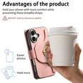 thumbnail image 6 of 2 In 1 Case for iPhone 16, Rugged Shockproof Heavy Duty Detachable Magnetic Clasp Kickstand Ring Holder RFID Blocking Zipper Pocket Full Body Protection Wallet Case Cover - Pink, 6 of 11