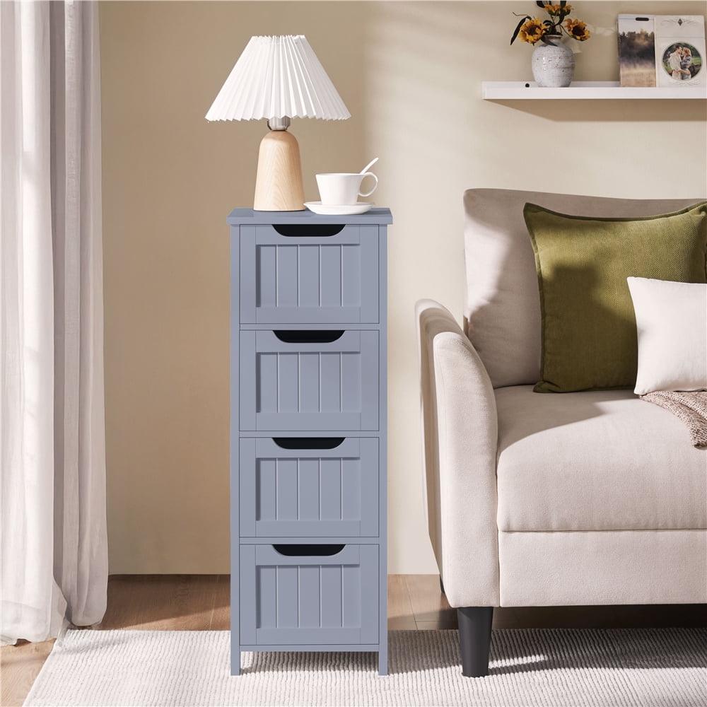 Yaheetech 4 Drawers Wooden Bathroom Floor Cabinet Side Storage Organizer Free-Standing Cabinet, Gray