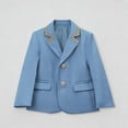 thumbnail image 4 of Kids Blazer Long Sleeve Lapel V Neck Single Breasted Jackets Preppy Style Casual Trendy Outwear With Pockets (3-4 Years, Light Blue), 4 of 6