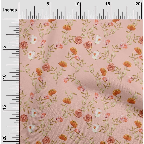 oneOone Georgette Viscose Peach Fabric Flower & Leaves Watercolor Dress Material Fabric Print Fabric By The Yard 42 Inche Wide