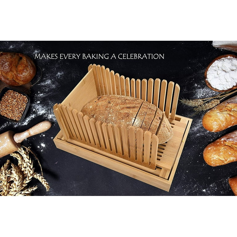 Foldable Bamboo Bread Slicer, Slicer Guide, 