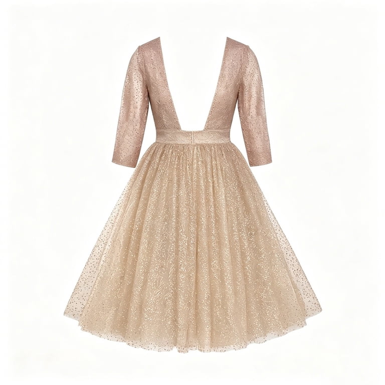 women rose gold sequin dress DeHolifer Dresses for Wedding Guest Crewneck 3/4 Sleeves Sparkly Evening Party 3XL Brand_Signature Design By Ashley®