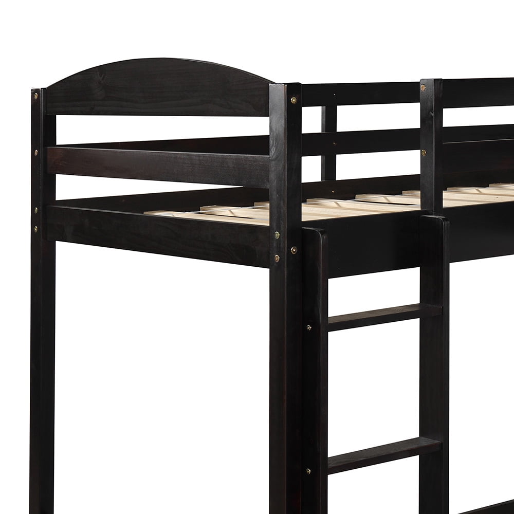 Twin Bunk Beds L-Shaped Bunk Bed and Loft Bed with Ladder and Guard for Teens Bedroom, Espresso