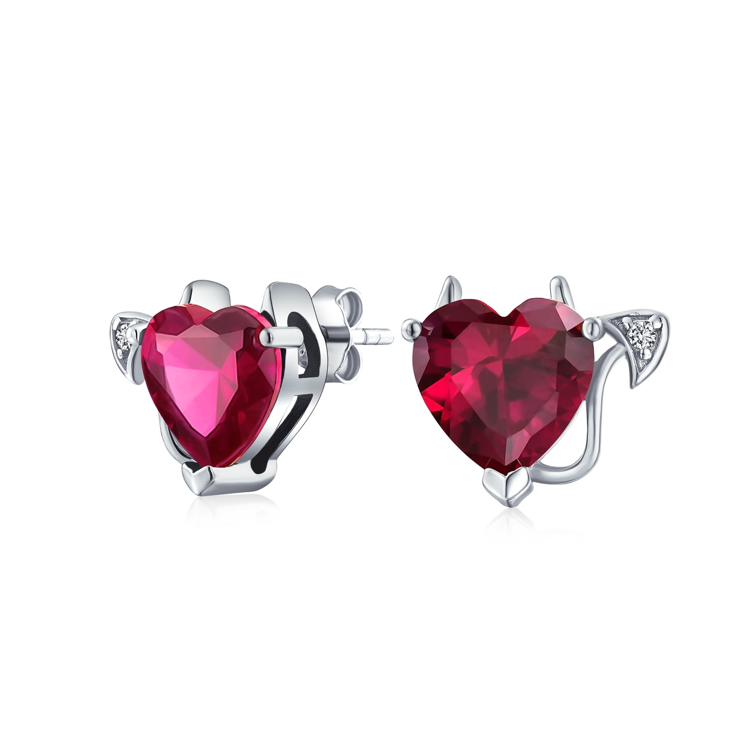 Sterling Silver Crystal Accented Pink Heart Dangle Earrings and a pair of 4mm CZ Stud Earrings 