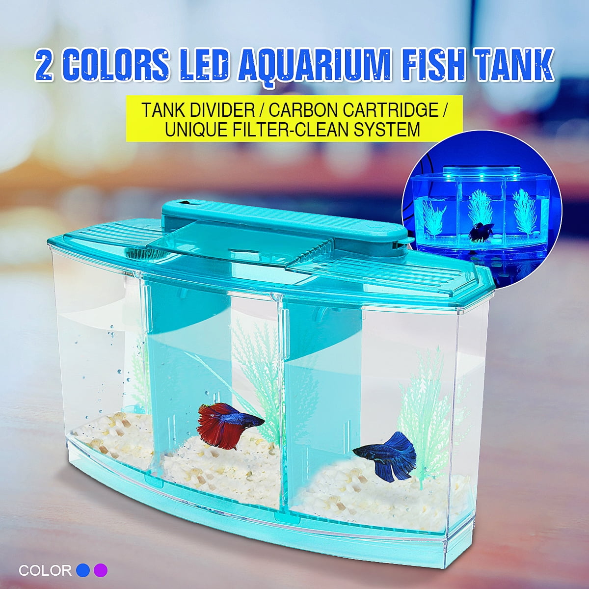 Led Light Triple Cube Betta Aquarium Box Separate Breeding Spawning Fish Tank Walmart Canada
