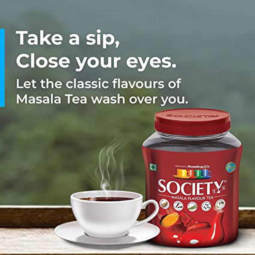 Society Masala Tea 32 Oz with Ginger, Clove Bud, Lemongrass, Black Pepper & Cardamom, 100% Natutal Spices, Masala Spiced Chai, Traditional Masala Tea, Strong & Robust Blend, No Gluten, 900 grams