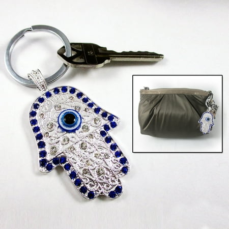 Hamsa Key - Hamsa Evil Eye Key Ring Keychain Religious Charm Amulet Kabbalah Crystal Blue
