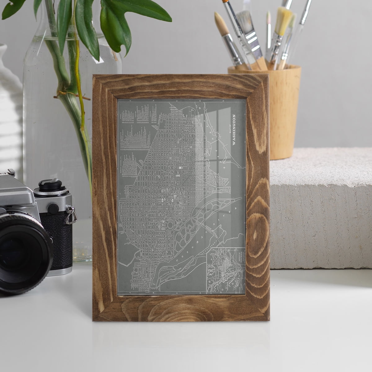 City Map of Washington D.C. -Framed Print w/glass-Walnut