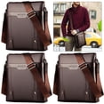 thumbnail image 4 of Bolsos Hombro Color Liso para Hombre Bandoleras Cuero Negocios Marrón 3 Uds., 4 of 9