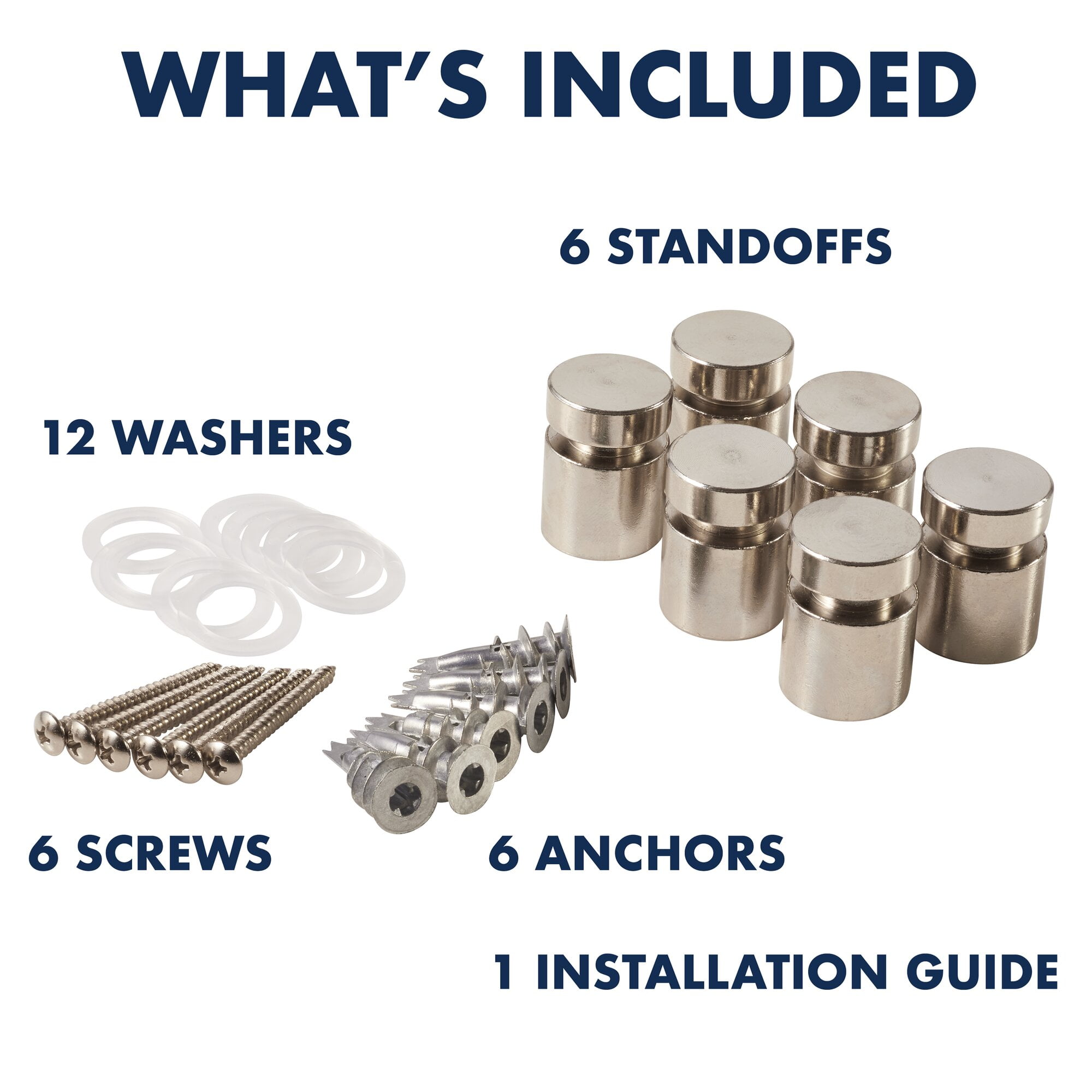 Quartet Glass Board Mounting Hardware Polished Silver Set of 6 Standoffs -