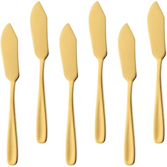 Stainless Steel Cheese Dessert Knives, Set of 6, Breakfast Butter Knife, Slicer Sandwich Spreader(Gold)