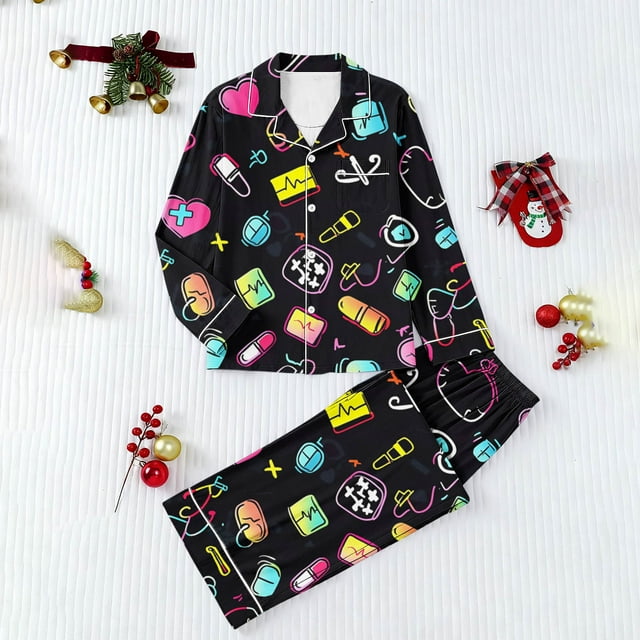 TaTaai Women's Pocket Pajama Set, Long Sleeve Printed Loungewear, Valentine's Day Homewear, Romantic Two Piece Outfit Gift