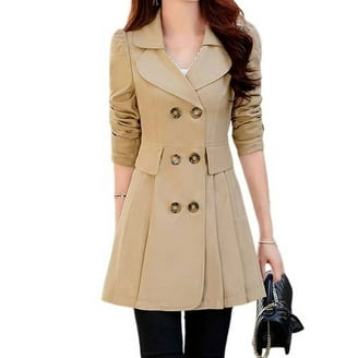 Defitshape Women's Long Trench Coat Dress Fall Soft Fit & Flare Long Sleeve  Button Down Lapel Collar Slim Fit Casual Single Breasted Outerwear Winter  Long Pea Coats White Large - Walmart.com