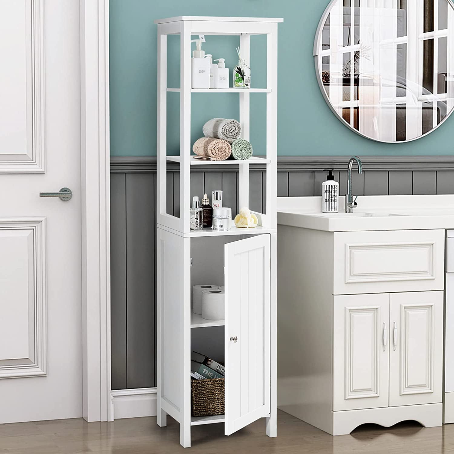 Tall Storage Freestanding Floor Linen Tower, with 3Tier