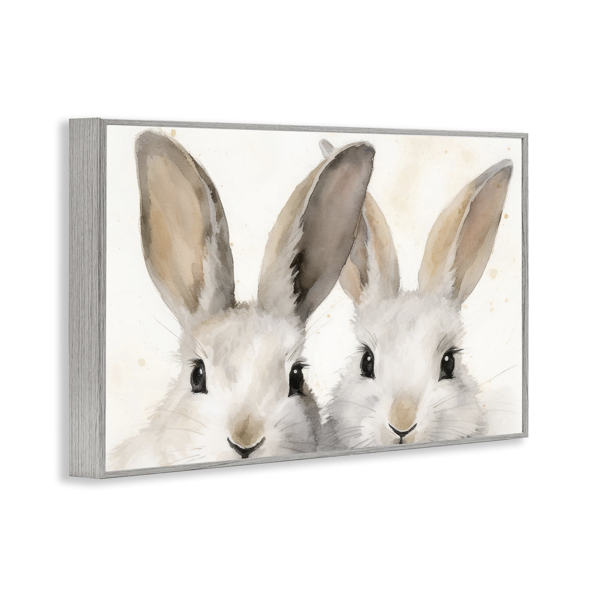 Stupell Industries Two Peeking Rabbits Animals & Insects Painting Gray Framed Art Print Wall Art, 18 x 12