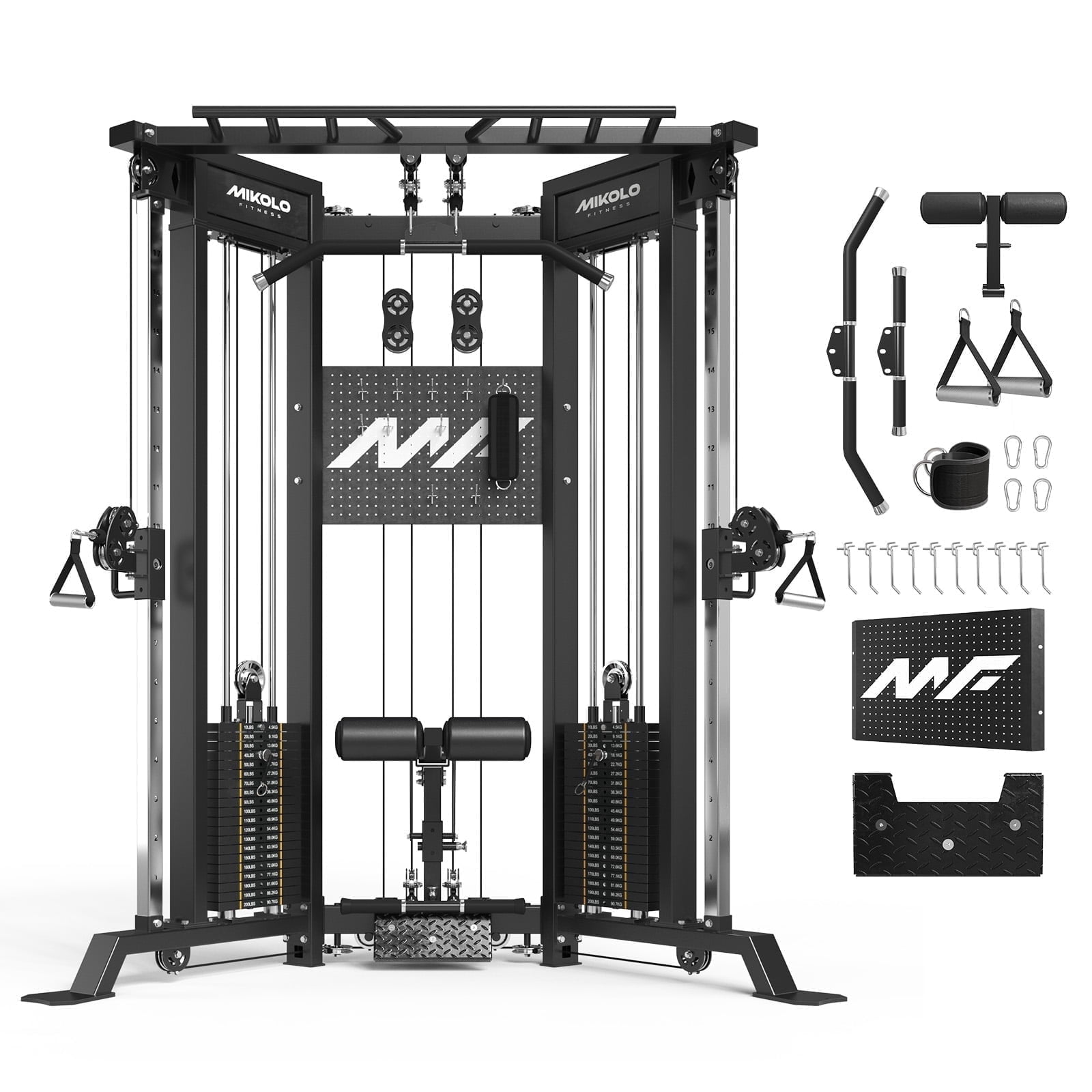 Mikolo Cable Crossover Machine with 400lbs Weight Stack, Functional Trainer with Independent Double Pulley System, 2000lbs Multi-Functional Chest Fly Machine, Lat Pulldown Machine