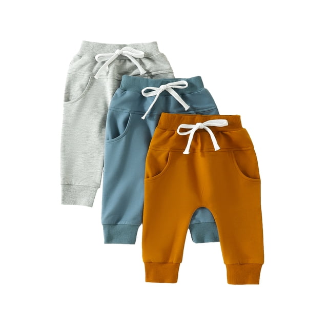 Gupgi, paquete de 10 pantalones de chándal para niños pequeños, 6M, 12M, 18M, 24M, 14T, pantalones casuales para niños, pantalones de correr activos de Color sólido para niños,Blue Brown Grey