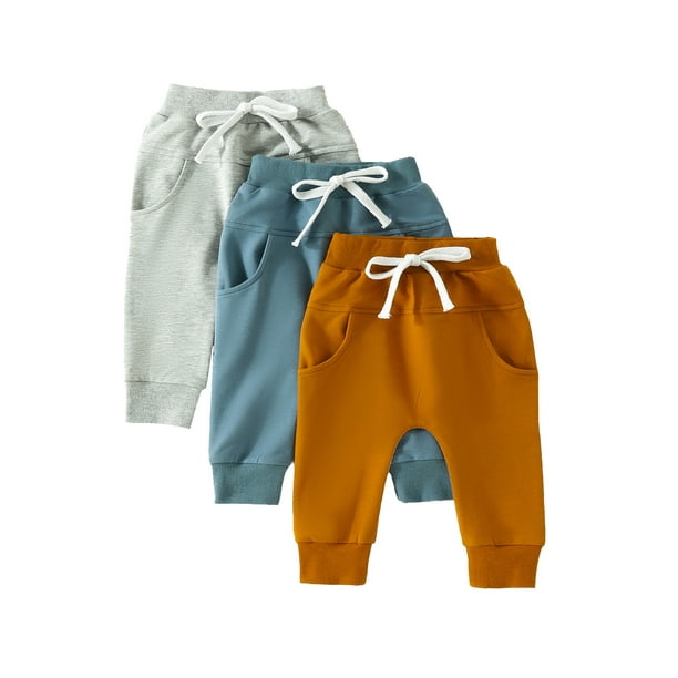 Gupgi, paquete de 10 pantalones de chándal para niños pequeños, 6M, 12M, 18M, 24M, 14T, pantalones casuales para niños, pantalones de correr activos de Color sólido para niños,Blue Brown Grey